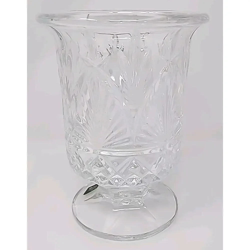 1970s Shannon Clear Lead Crystal Hurricane Vase Collectible Decorative Glass U25